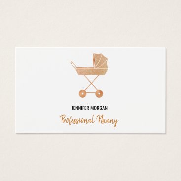 Professional Nanny Rose Gold Baby Carriage Elegant Business Card Professional Nanny Rose Gold Baby Carriage Elegant Business Card