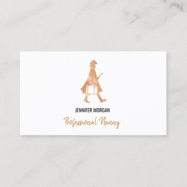 Professional Nanny Rose Gold Silhouette Babysitter Business Card (Front)