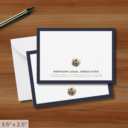 Professional Navy and Gold Legal Note Card