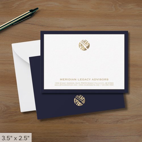 Professional Navy Blue and Gold Business Note Card