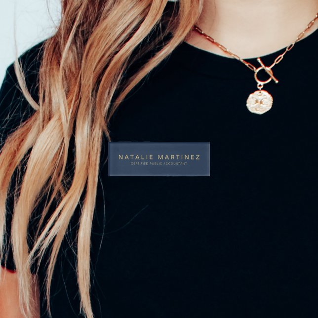 Professional Navy Blue And Gold Magnetic Employee Name Tag (Creator Uploaded)