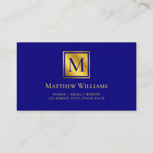 Professional Navy Blue And Gold Monogram Business Card
