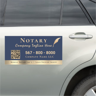 Professional Navy Blue and Gold Notary Qr Code Car Magnet