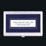 Professional Navy Blue Business Card Case<br><div class="desc">Simple modern professional design with personalized name,  title,  company or custom text in classic block typography on a classic navy blue background. Personalize for your custom use.</div>