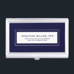 Professional Navy Blue Business Card Case<br><div class="desc">Simple modern professional design with personalized name,  title,  company or custom text in classic block typography on a classic navy blue background. Personalize for your custom use.</div>