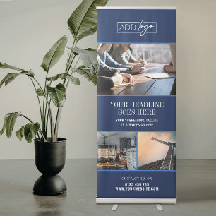 Professional Navy Blue Business Logo Photo Collage Retractable Banner