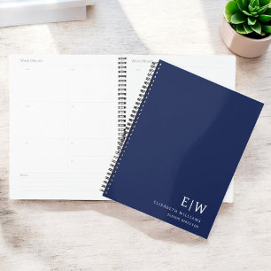 Professional Navy Blue Business Monogram Initial Planner