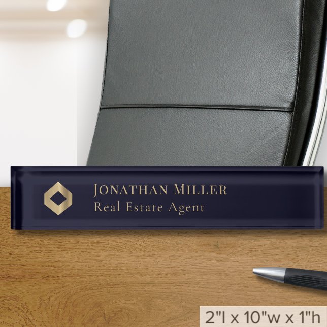 Professional Navy Blue Custom Logo Desk Name Plate (Creator Uploaded)