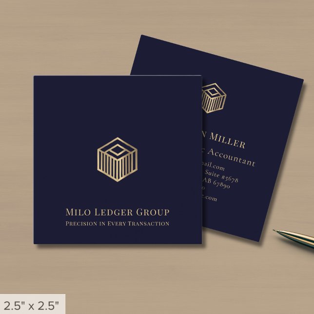 Professional Navy Blue Custom Logo Square Business Card (Creator Uploaded)