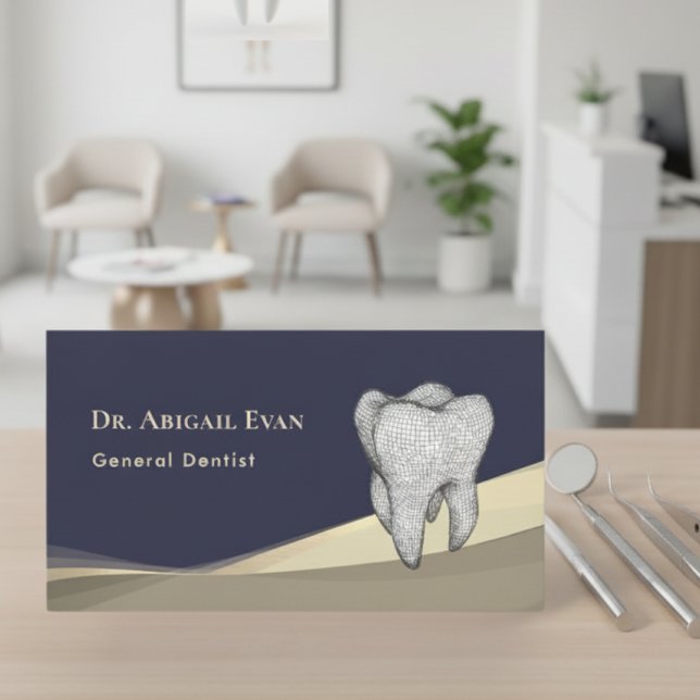 Professional Navy Blue Gold 3D Tooth Icon Dentist Business Card (Professional Navy Blue Gold 3D Tooth Icon Dentist Business Card)