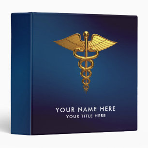 Professional Navy Blue Gold Caduceus Medical 3 Ring Binder