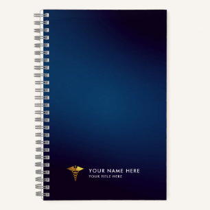 Professional Navy Blue Gold Caduceus Medical Notebook