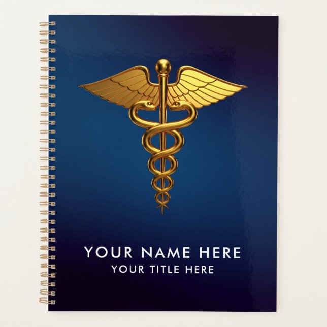 Professional Navy Blue Gold Caduceus Medical  Planner (Front)