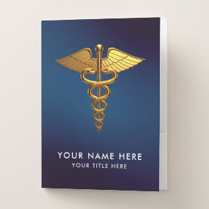Professional Navy Blue Gold Caduceus Medical  Pocket Folder