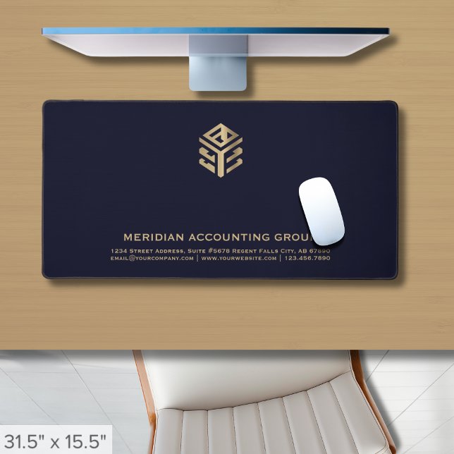Professional Navy Blue Gold Geometric Logo Desk Mat (Creator Uploaded)