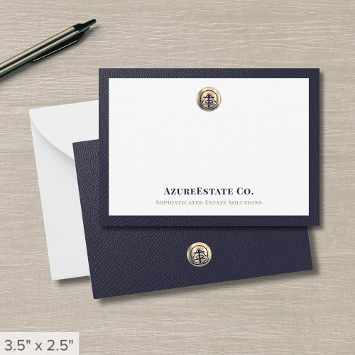 Professional Navy Blue Gold Logo Note Card