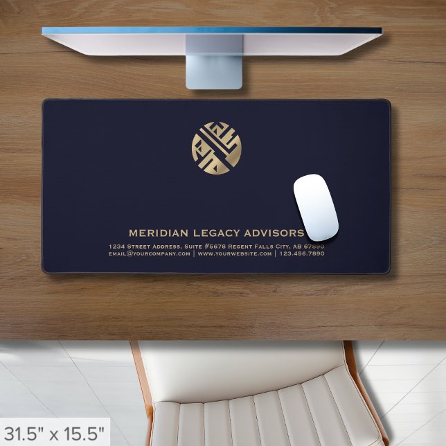 Professional Navy Blue Gold Luxury Logo Desk Mat (Creator Uploaded)