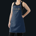 Professional Navy Blue Gold Modern Custom Minimal Apron<br><div class="desc">Introducing our Professional Navy Blue Gold Modern Custom Minimal Apron – a perfect blend of style and functionality, making it an ideal gift for the special women in your life. This personalized apron features elegant script typography and a modern minimalist script monogram, creating a sophisticated touch for any culinary enthusiast....</div>