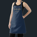 Professional Navy Blue Gold Modern Custom Minimal Apron<br><div class="desc">Introducing our Professional Navy Blue Gold Modern Custom Minimal Apron – a perfect blend of style and functionality, making it an ideal gift for the special women in your life. This personalized apron features elegant script typography and a modern minimalist script monogram, creating a sophisticated touch for any culinary enthusiast....</div>