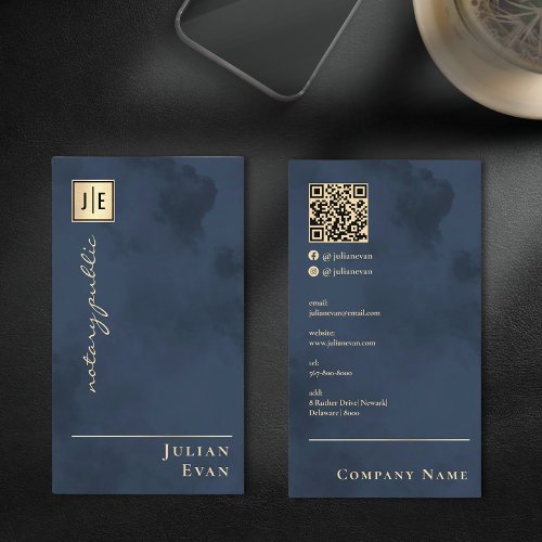 Professional Navy Blue gold Notary Public Business Card