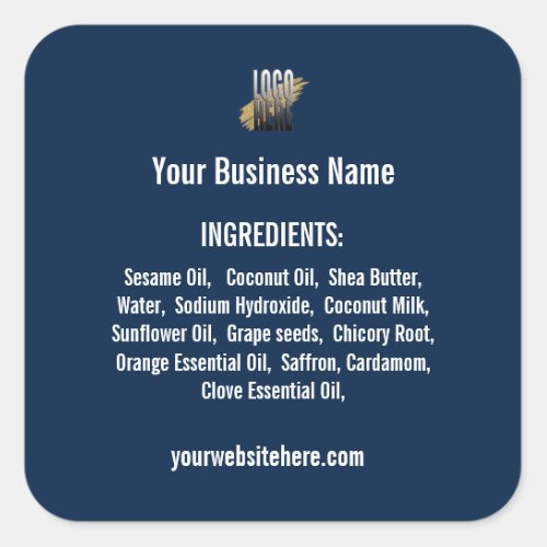 Professional Navy Blue  ingredient list with logo  Square Sticker