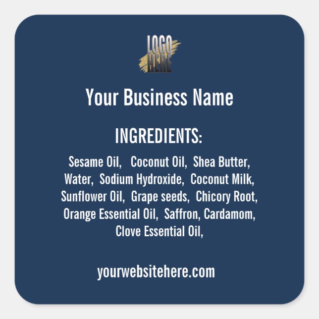 Professional Navy Blue  ingredient list with logo  Square Sticker (Front)