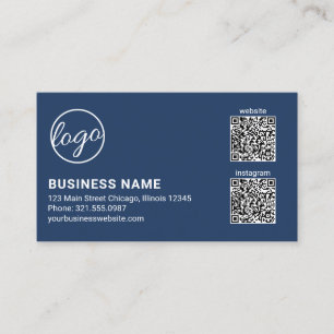 Professional Navy Blue Logo QR Code Modern Business Card