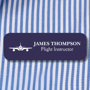 Professional Navy Blue Modern Aviation employee Name Tag