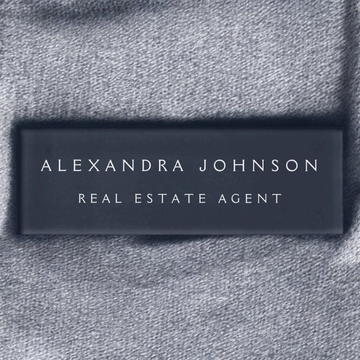 Professional Navy Blue Modern Business Name Tag