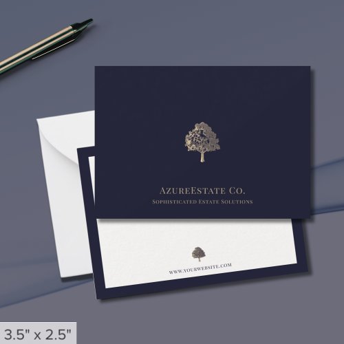 Professional Navy Blue Note Card Golden Tree Logo