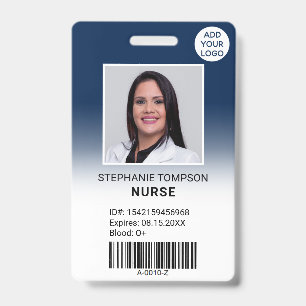 Professional navy blue ombre nurse photo logo code badge