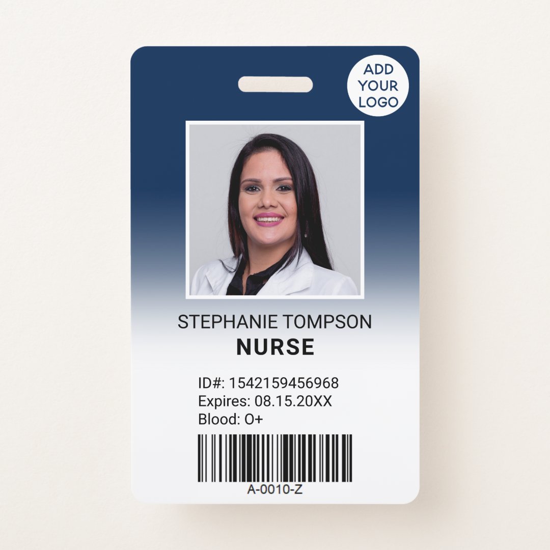 Professional navy blue ombre nurse photo logo code badge | Zazzle