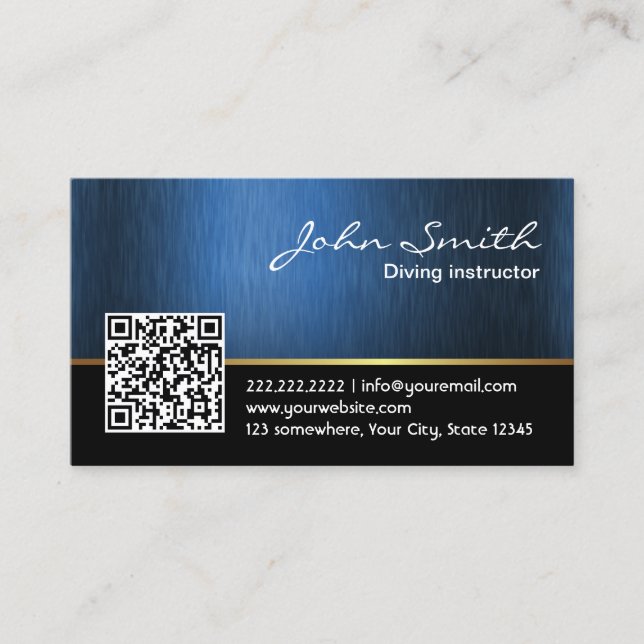 Professional Navy Blue QR code Diving Instructor Business Card (Front)