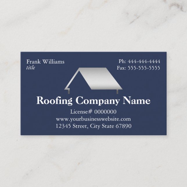 Professional Navy Blue Roofing Company Business Card (Front)
