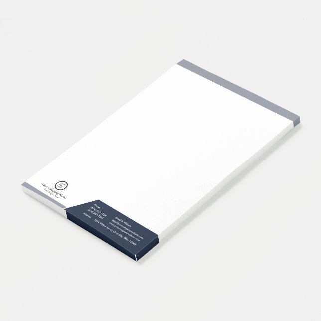 Professional Navy Blue Theme Custom Logo Branded Post-it Notes (Angled)