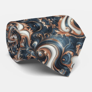 Professional Navy Blue, White and Copper Marble Neck Tie