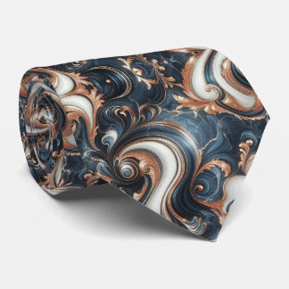 Professional Navy Blue, White and Copper Marble Neck Tie