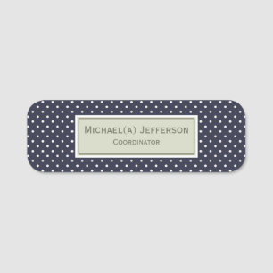 Professional Navy Blue White Polka Dot Name Tag