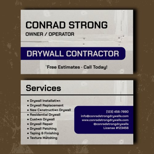 Professional Navy Drywall Contractor Branding Business Card