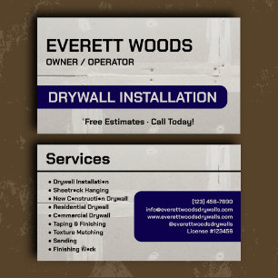 Professional Navy Drywall Installation Branding Business Card