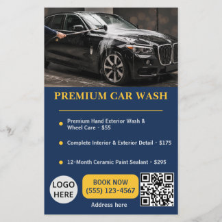 Professional Navy Gold Car Wash Service Flyer