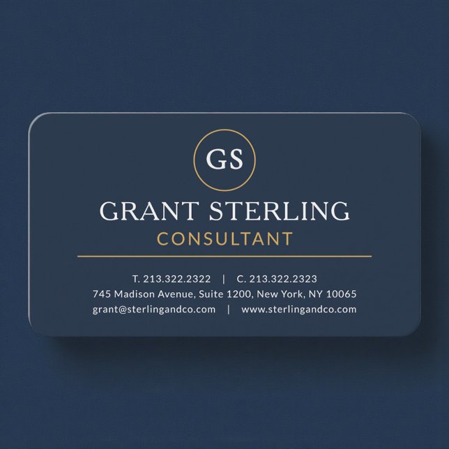 Professional Navy Gold Modern Consulting Services Business Card (Creator Uploaded)