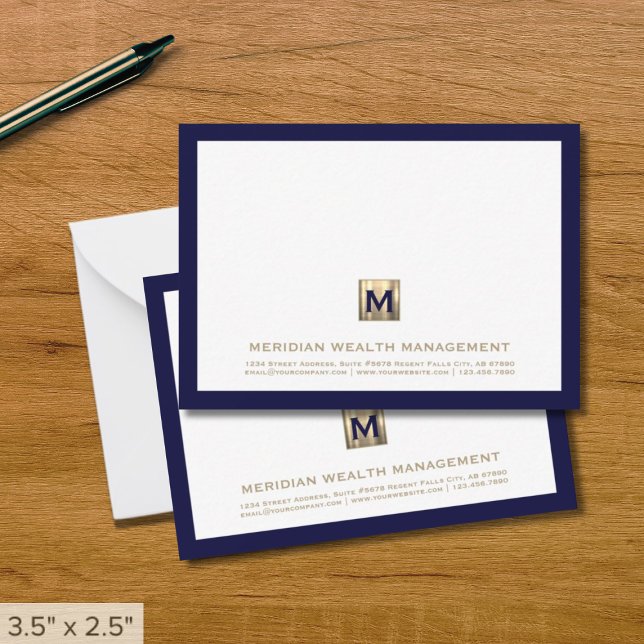 Professional Navy Gold Monogram Branded Note Card (Creator Uploaded)