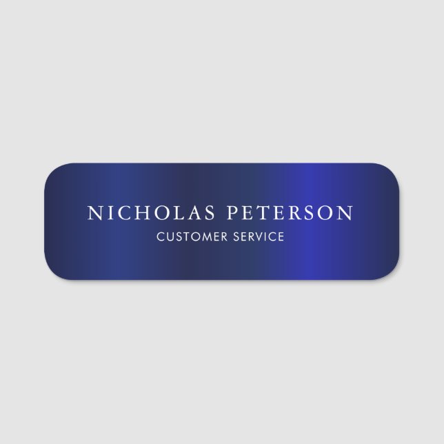 Professional Navy Metallic Office Employee Staff Name Tag (Front)