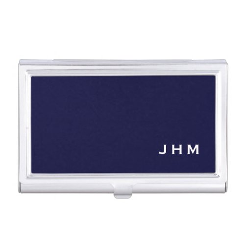 Professional Navy  White Classic Monogram Business Card Case