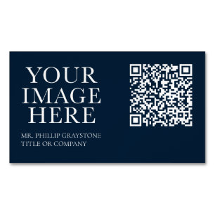 Professional Navy & White QR Code Your Logo Here B Business Card Magnet