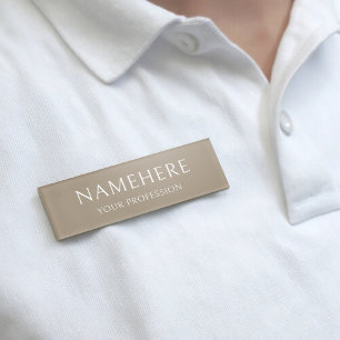 Professional Neutral Tan Simple Minimalist Modern Name Tag