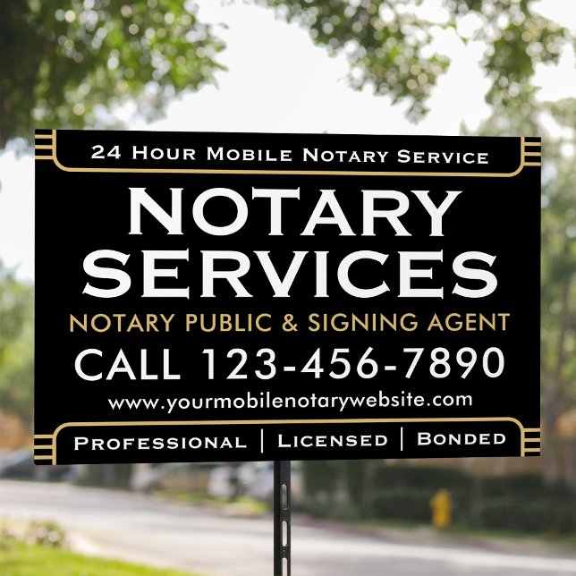 Professional Notary Public Black Marketing Yard Sign (Creator Uploaded)