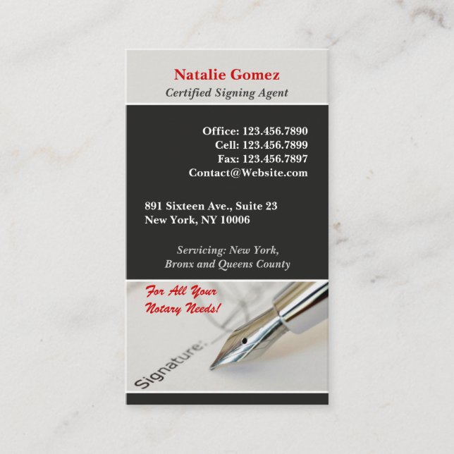 Professional Notary Public Business Card Template (Front)