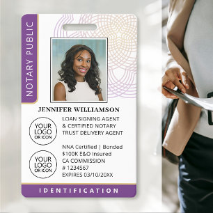 Professional Notary Public Photo QR Code ID Purple Badge